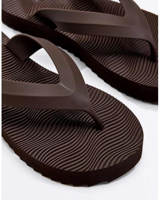 Oysho Brown Textured Platform Beach Sandals