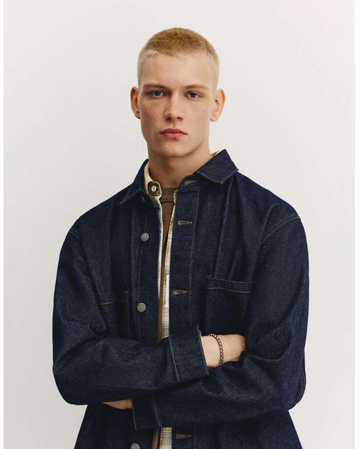 Pull&Bear Blue Denim Shirt With Pockets for men