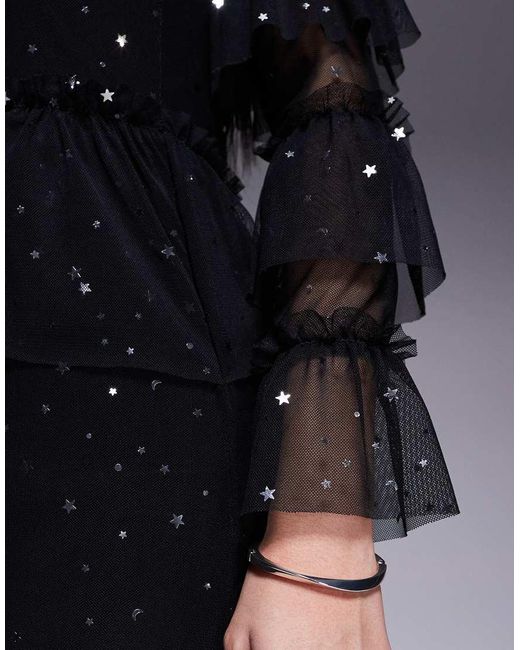 Never Fully Dressed Midaxi Jurk Van Mesh Met Sterrenprint in het Black