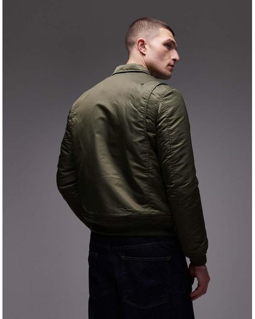 Schott Nyc Gray Logo Patch Zip Pocket Detail Cropped Padded Jacket for men