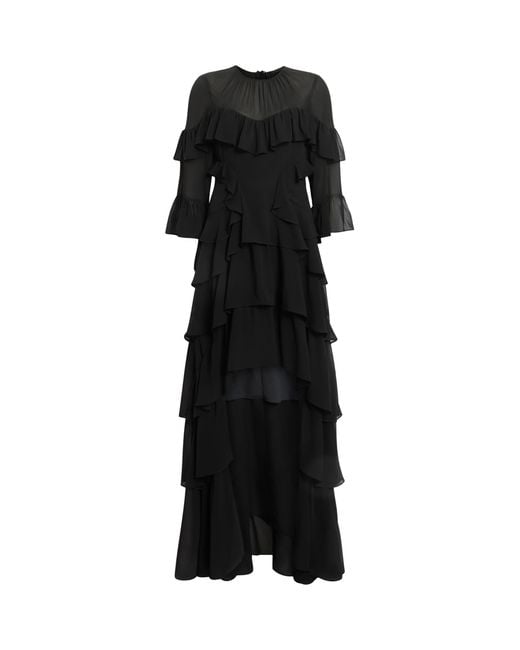 AllSaints Black Nat Ruffled High Low Maxi Dress
