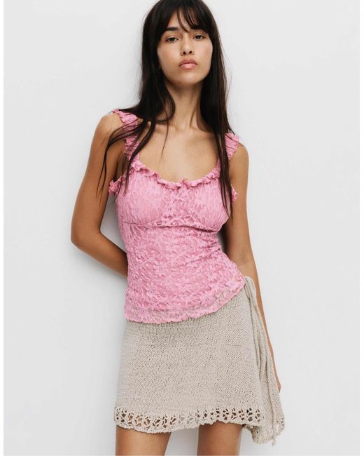 Pull&Bear Pink – spitzen-riemchentop