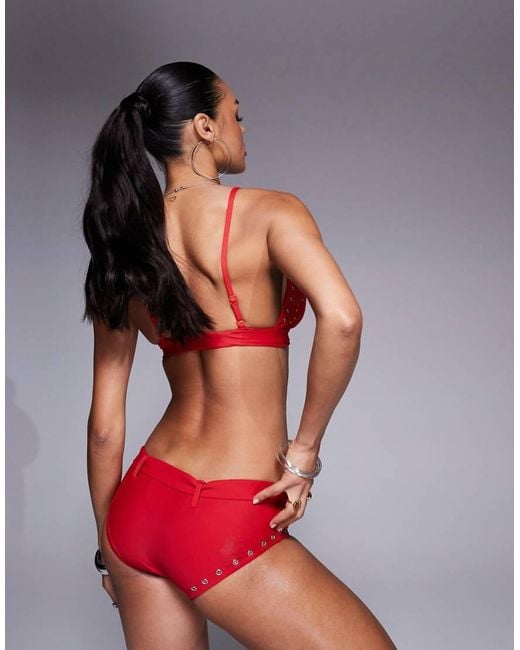 ASOS Red Pippa Buckled Triangle Bikini Top With Stud Detail