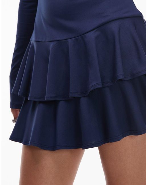 Nia Blue Sienna Boat Neck Long Sleeve Slinky Mini Dress