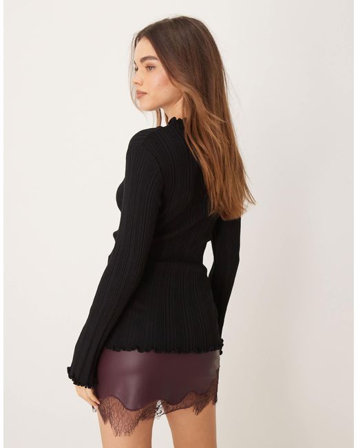 Gina Tricot Black – langärmliges, geripptes strickoberteil