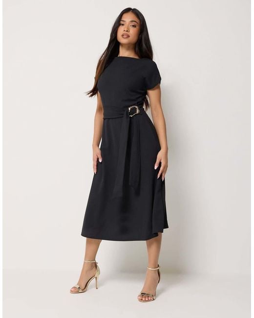PixieGirl Black Petite Buckle Midi Dress