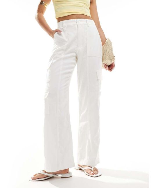 Hollister White Linen Cargo Trouser