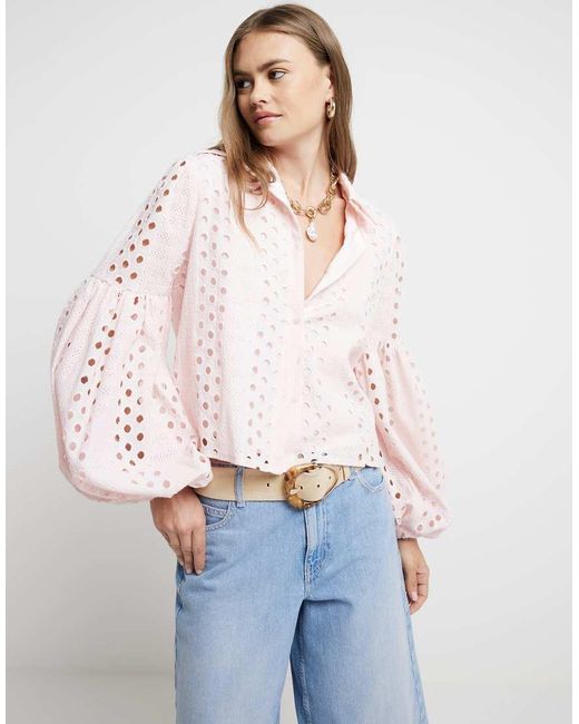 River Island White Broderie Puff Sleeve Shirt