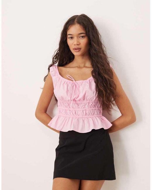 Glamorous Pink Gathered Milkmaid Top