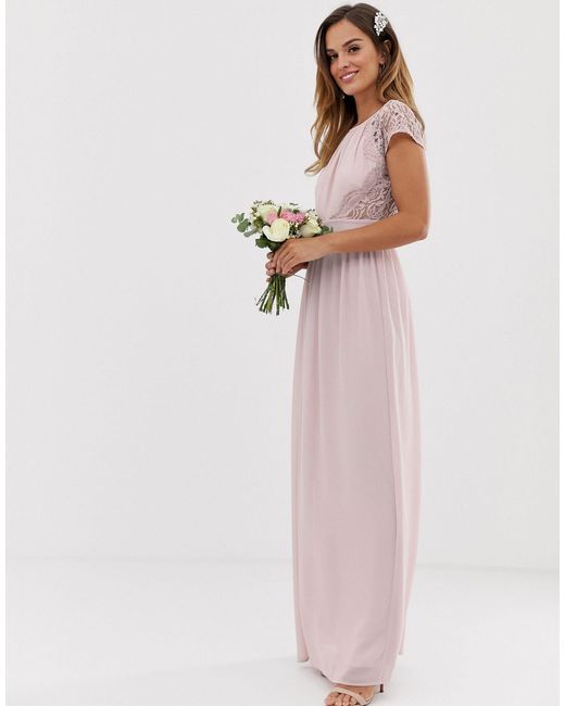 tfnc maxi bridesmaid dress with scalloped lace and open back