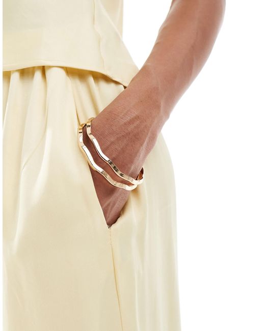 ASOS Natural Satin Wide Leg Pull On Pants