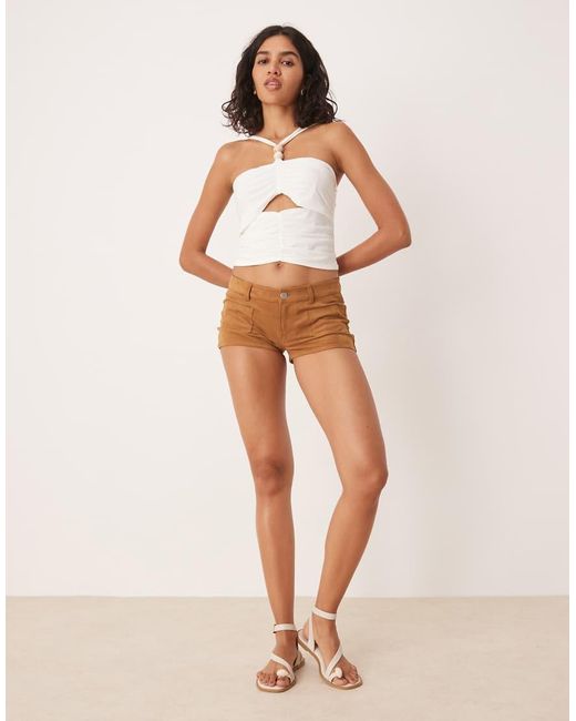 ASOS Brown Slinky Cut Out Halterneck Top With Bead Detail