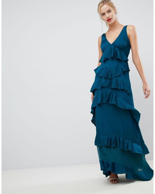 Y.A.S Blue Ruffle Tiered Maxi Dress