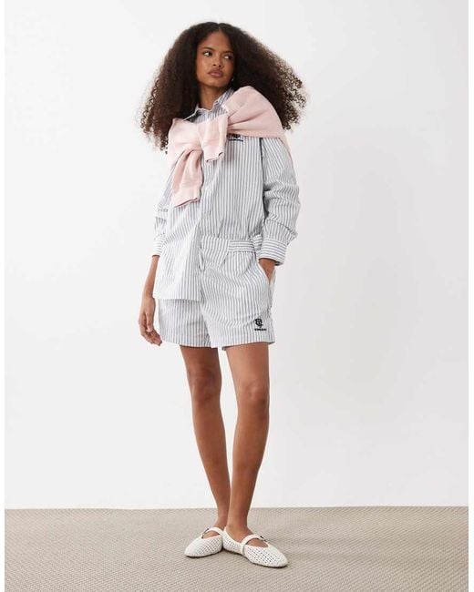 Polo Ralph Lauren Gray Wimbledon Capsule Striped Co-Ord Pleated Shorts With Crest Embroidery
