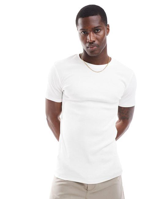ASOS White Muscle Fit Rib T-shirt for men