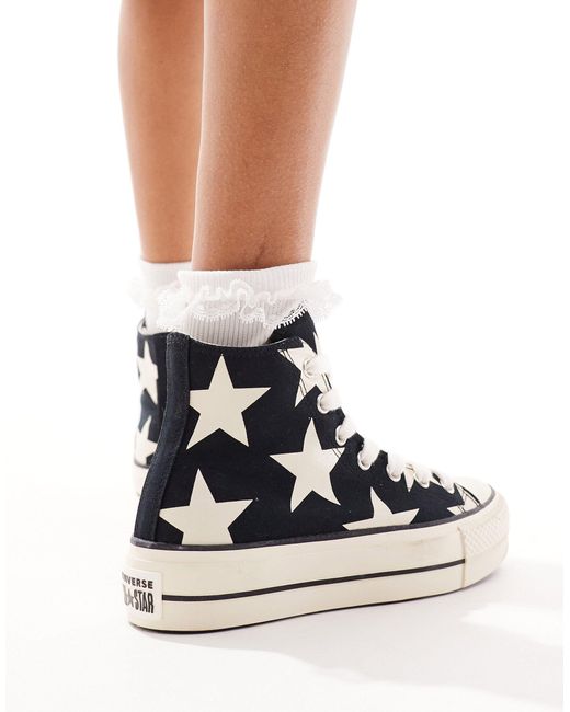 Lift - sneakers alte nere con stampa di stelle e lacci spessi di Converse in White