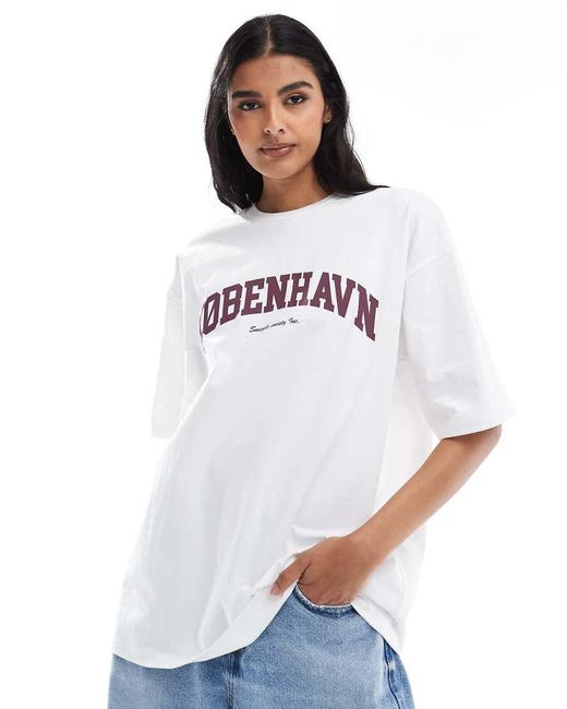 JJXX White Oversized T-shirt With Kobenhavn Print