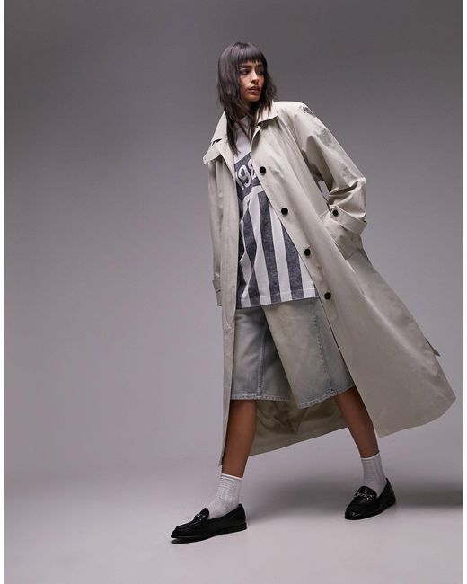 TOPSHOP Gray Ultimate Formal Trench Coat With Extreme Shoulders