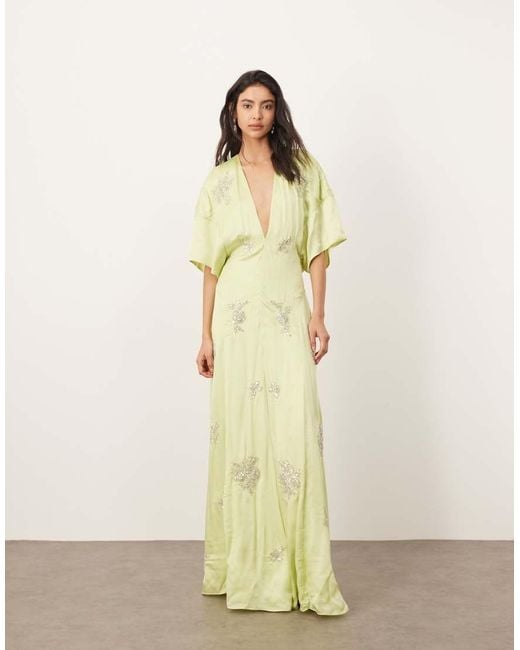 Vestido De Tarde Largo De Estilo Años 30 Moderno Con Diseño Floral De Abalorios De ARRANGE de color Natural