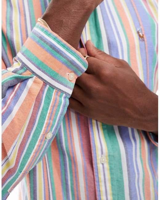 Polo Ralph Lauren Icon Logo Multi Stripe Oxford Shirt in Blue for Men ...