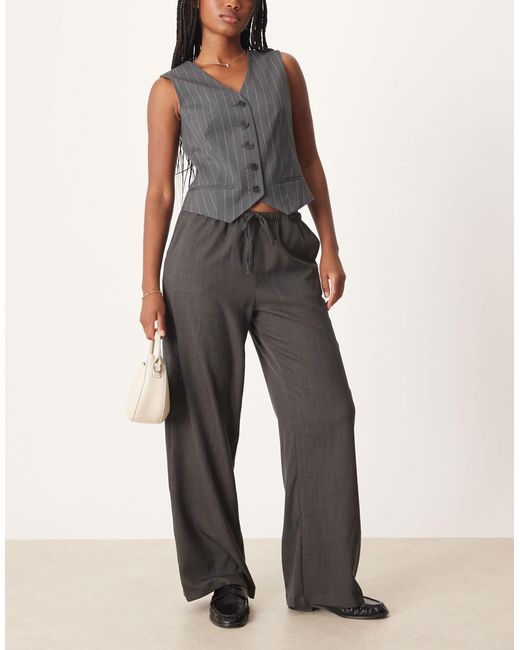 Jdy Gray Tie Detail Wide Leg Trousers
