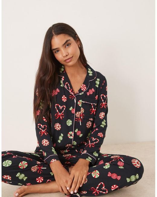 Chelsea Peers Blue Poly Long Sleeve Revere Pyjama Set