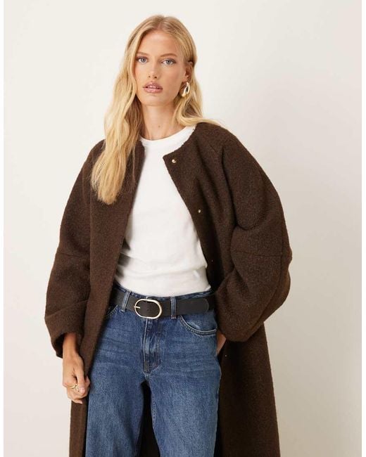 ASOS Brown Collarless Boucle Longline Formal Coat
