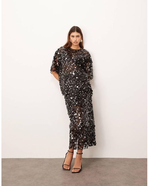 ARRANGE Natural Sheer Grid Sequin Maxi Skirt Co Ord