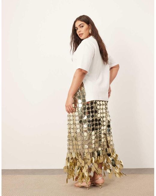 ARRANGE Natural Curve Futurist Sequin Embellished Fringe Hem Midi Skirt