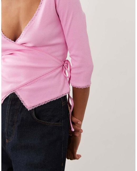 Miss Selfridge Pink 3/4 Sleeve Wrap Top