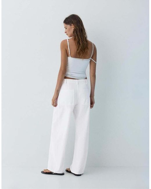 Pull&Bear White Balloon Jeans With Drawstring