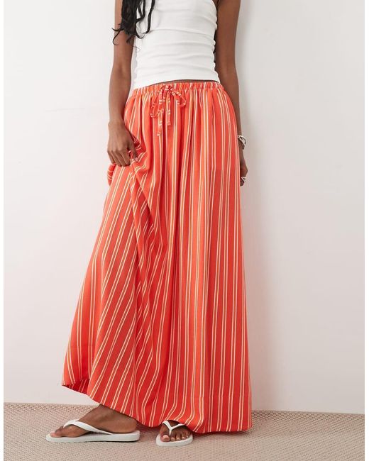 ASOS Red Linen Blend Maxi Circle Skirt