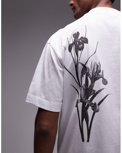 Topman White Premium Oversized Fit T-shirt With Placement Monochrome Floral Print for men