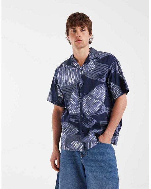 Jack & Jones Blue Premium Short Sleeve Shirt With Plant Print for men