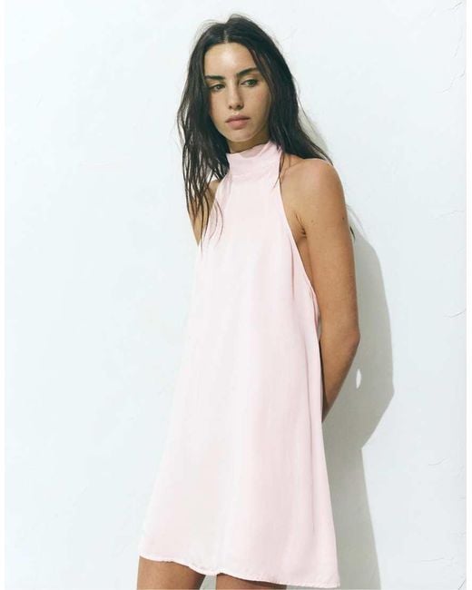 Pull&Bear White Short Halter Satin Dress