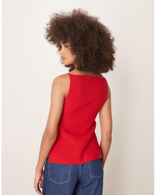 Abercrombie & Fitch Red High Neck Knitted Tank Top With Side Slits