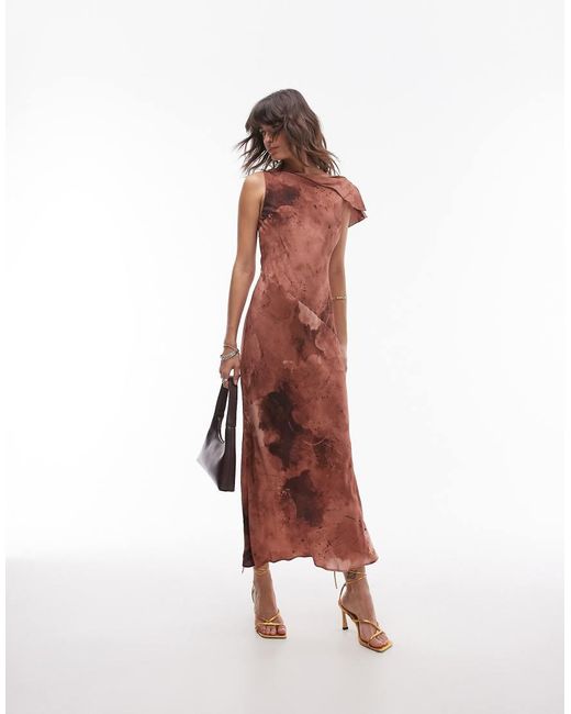 TOPSHOP Multicolor Asymmetric Neck Bias Cut Midi