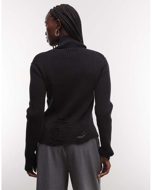 Weekday Black Wool Blend Zip Cardigan With Distressed Detail