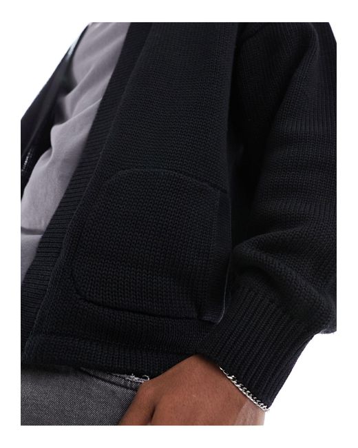 ADPT Black Oversized Kitted Cardigan for men