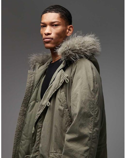Collusion Gray Faux Fur Lined Longline Parka for men