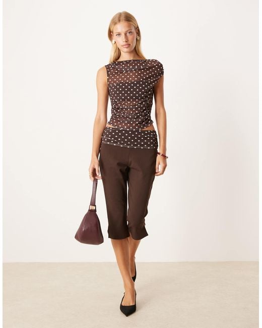 ASOS Brown Co-ord Gathered Short Sleeve Off Shoulder Mesh Top