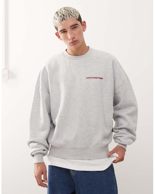 Prohibited Gray Oversized Boxy Fit Logo Jumper for men