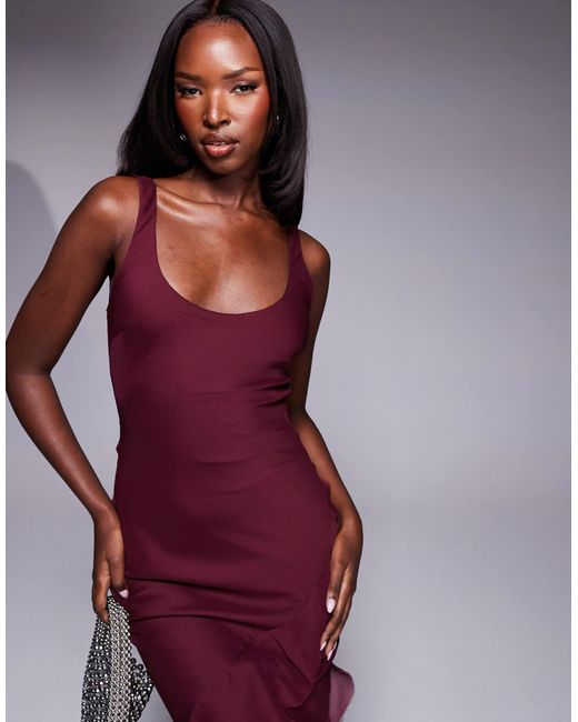 ASOS Purple Scoop Neck Maxi Dress With Ruffle Skirt And Cut Out Back