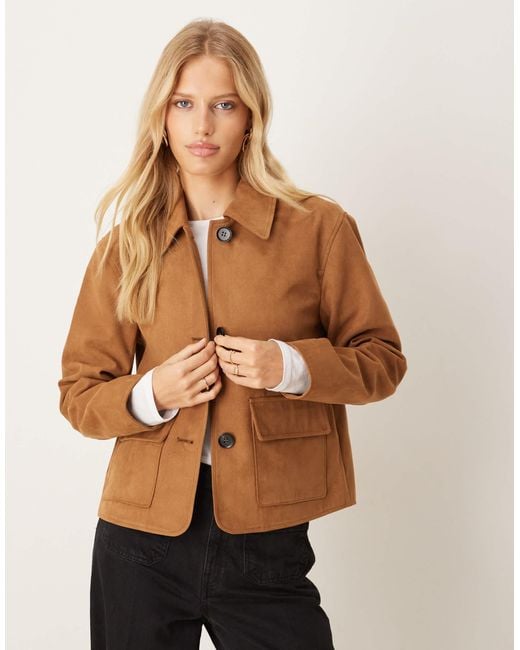 Jdy Faux-suede Short Jacket With Pocket in Brown | Lyst
