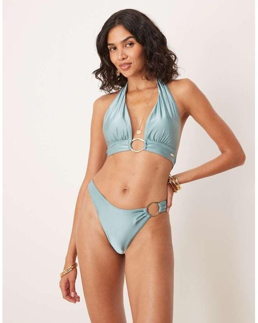 Tala Blue Asymmetric Gold Ring Bikini Bottom