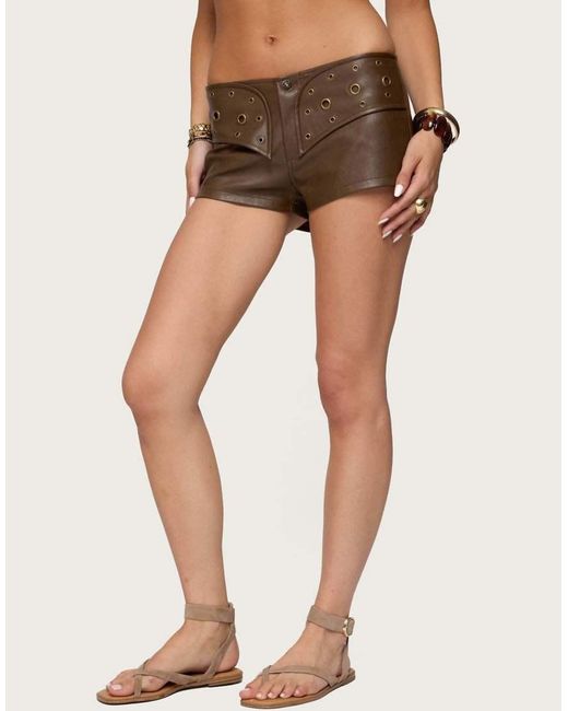 Edikted Natural Grommet Faux Leather Micro Shorts