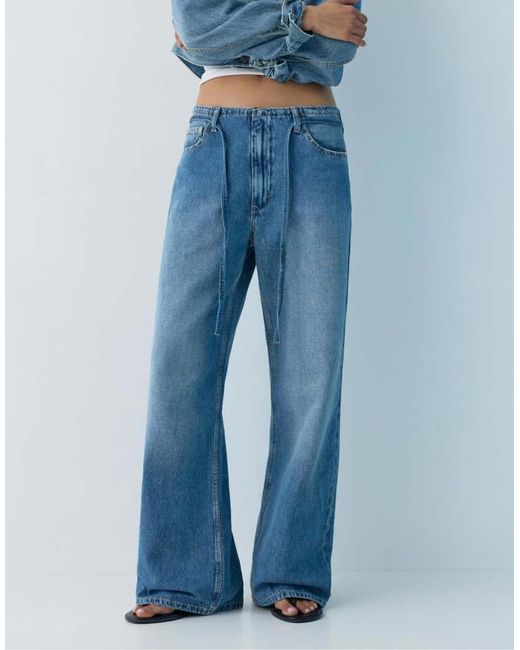 Pull&Bear Blue baggy Jeans With Drawstring