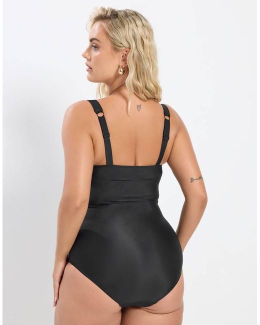 Yours Clothing Black Tummy Control Ruched Swimsuit
