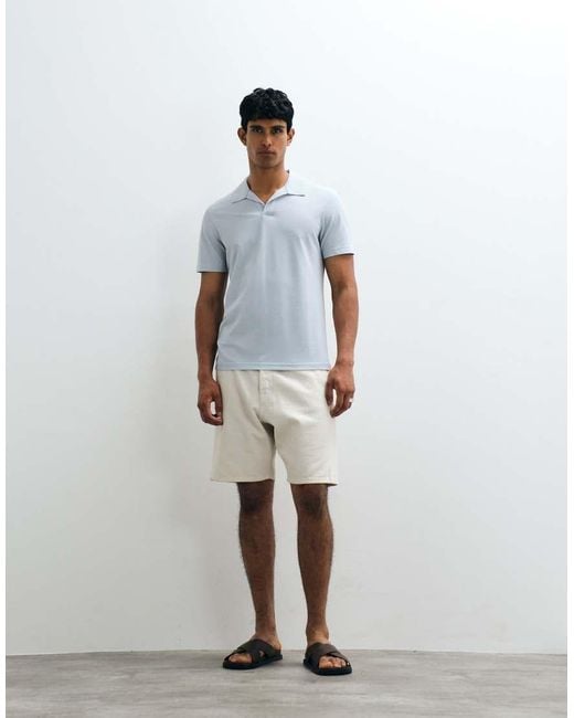Mango Blue Split Collar T-shirt for men