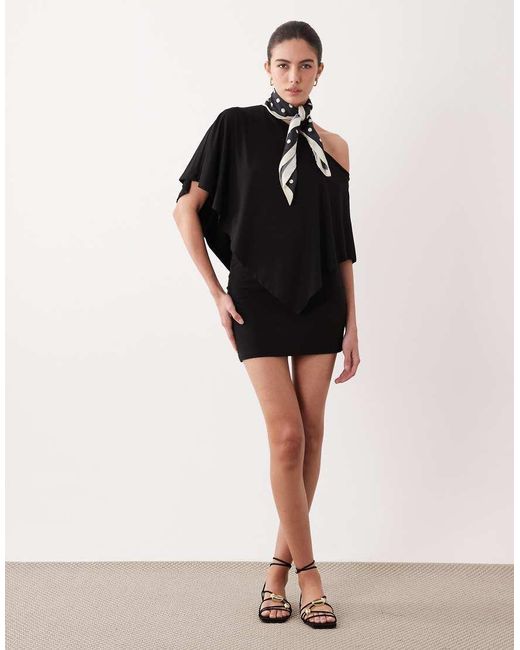 ASOS Black Off The Shoulder Cape Detail Mini Dress